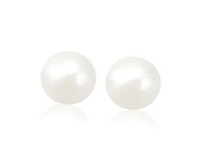 Image 1 of 14K Yellow Gold Cultured Freshwater White Pearl Stud Earrings 
