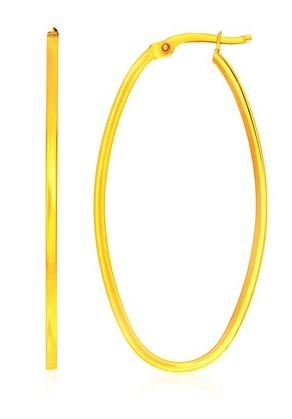 Image 1 of 14K Yellow Gold Slender Oval Large Hoop Earrings 