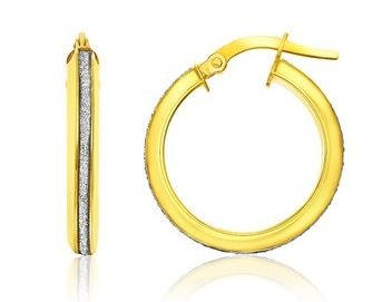 Image 1 of 14K Two Tone Gold Glitter Accent Circle Hoop Earrings  