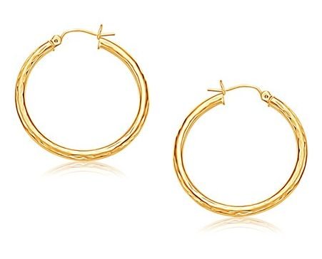Image 1 of 14K Yellow Gold Diamond Cut 30mm Circle Hoop Earrings 