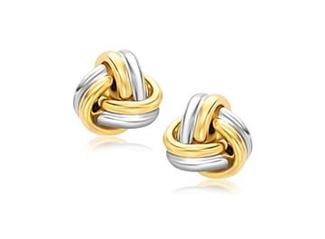 14K Two Tone Gold Polished Love Knot Stud Earrings