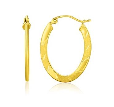 Image 1 of 14K Yellow Gold Oval Textured High Polish Hoop Earrings 