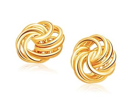 Image 1 of 14K Yellow Gold Rosette Love Knot Stud Earrings 