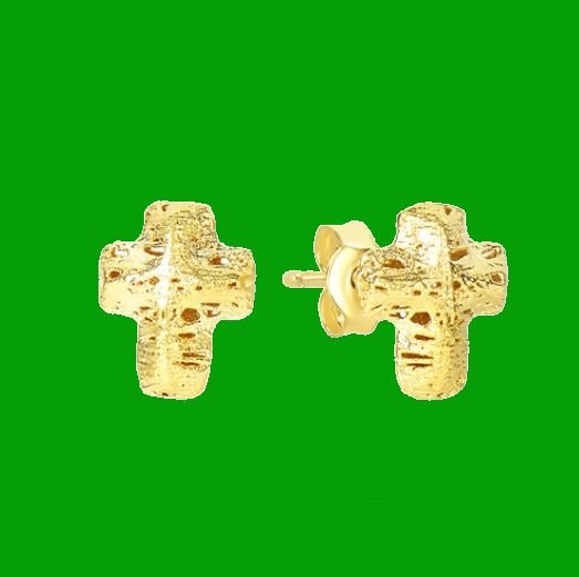 Image 0 of 14K Yellow Gold Puff Textured Cross Stud Earrings 