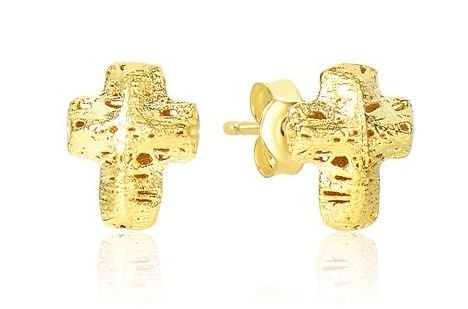 Image 1 of 14K Yellow Gold Puff Textured Cross Stud Earrings 