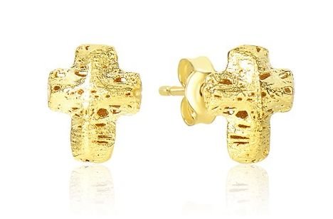 Image 1 of 14K Yellow Gold Puff Textured Cross Stud Earrings 