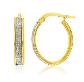 Image 1 of 14K Two Tone Gold Glitter Accent Oval Hoop Earrings 