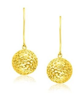 Image 1 of 14K Yellow Gold Mesh Round Ball French Wire Hook Earrings 