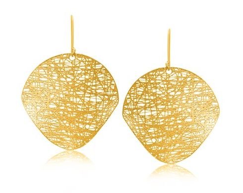 Image 1 of 14K Yellow Gold Textured Weave Disc French Wire Back Earrings 