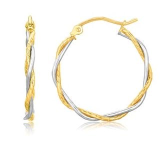 Image 1 of 14K Two Tone Gold Double Twisted 25mm Circle Hoop Earrings 