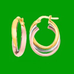 14K Tri-Colour Gold Interlinked Domed Tube Hoop Earrings  