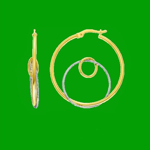 Image 0 of 14K Two Tone Gold Triple Row Interlinked Hoop Earrings