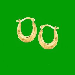 10K Yellow Gold Simple Oval Half Hoop Earrings 