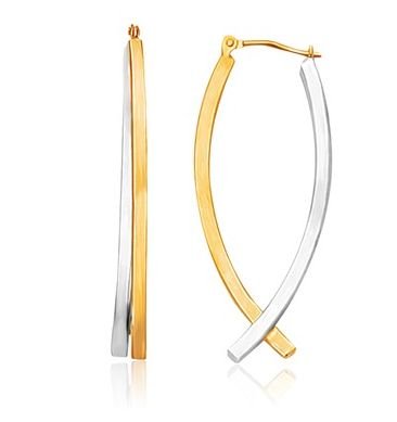 Image 1 of 14K Two Tone Gold Narrow Dual Row Crossed Drop Earrings