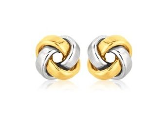 Image 1 of 14K Two Tone Gold Square Love Knot Stud Earrings 