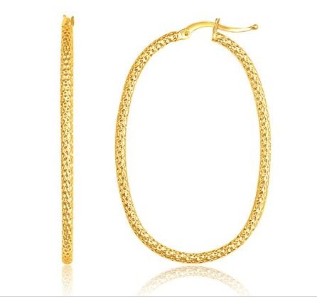 Image 1 of 14K Yellow Gold Slender Grand Patterned Extra Large Oval Hoop Earrings 