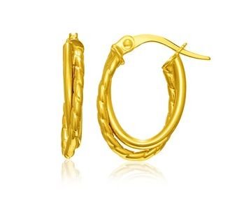Image 1 of 14K Yellow Gold Double Tangled Textured Hoop Earrings 