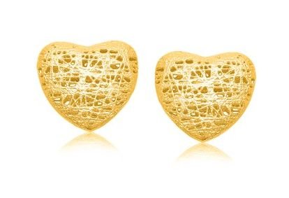 Image 1 of 14K Yellow Gold Puff Textured Heart Stud Earrings 