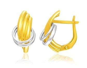 Image 1 of 14K Two Tone Gold Double Interlinked Rings Earrings 