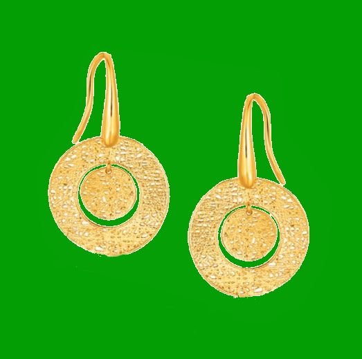 Image 0 of 14K Yellow Gold Textured Weave Round Disc French Wire Earrings 