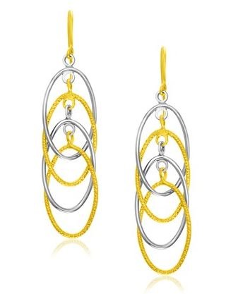 Image 1 of 14K Two Tone Gold Cascading Entwined Oval Rings Drop Earrings 