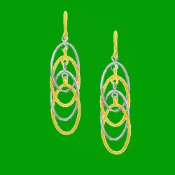 14K Two Tone Gold Cascading Entwined Oval Rings Drop Earrings 