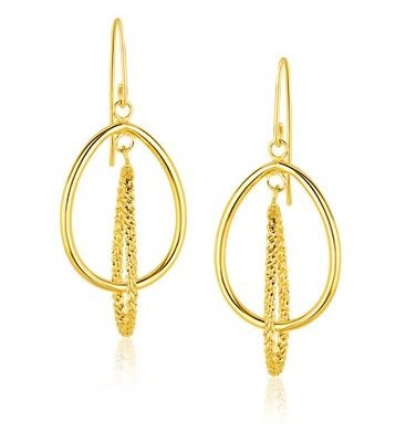 Image 1 of 14K Yellow Gold Double Interlaced Polished Textured Drop Earrings 