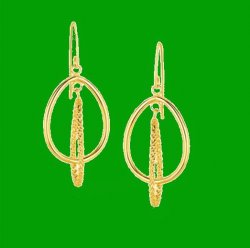 14K Yellow Gold Double Interlaced Polished Textured Drop Earrings 