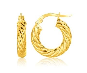 Image 1 of 14K Yellow Gold Cable Textured Circle Small Hoop Earrings 