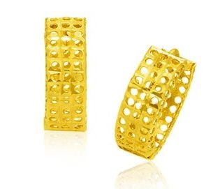 Image 1 of 14K Yellow Gold Mesh Snuggable Hinged Hoop Earrings