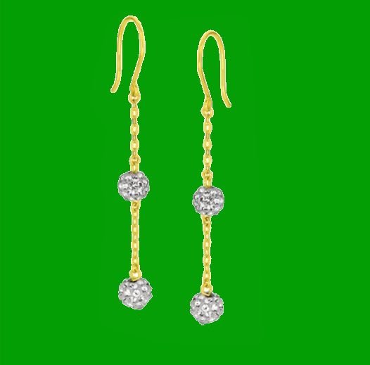 Image 0 of 14K Yellow Gold Double Crystal Ball Long Drop Sheppard Hook Earrings 