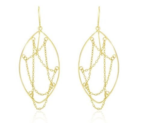 Image 1 of 14K Yellow Gold Open Dangling Chains Drop Earrings 
