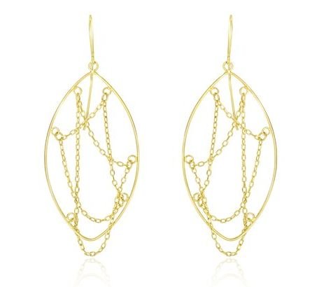 Image 1 of 14K Yellow Gold Open Dangling Chains Drop Earrings 