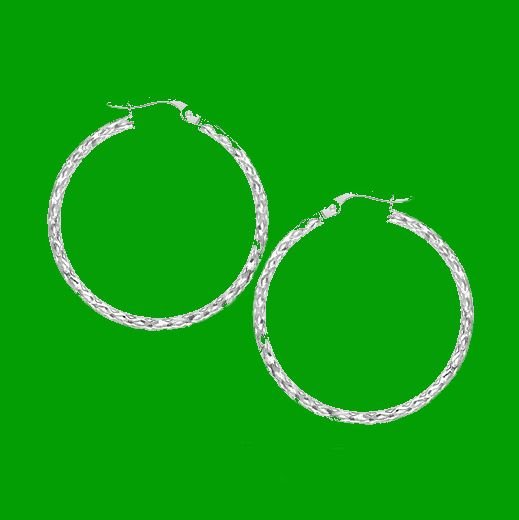 Image 0 of 14K White Gold Textured Large Circle Hoop Earrings 