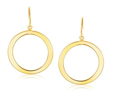 Image 1 of 14K Yellow Gold Open Flat Circle Drop Earrings 