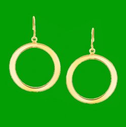 14K Yellow Gold Open Flat Circle Drop Earrings 