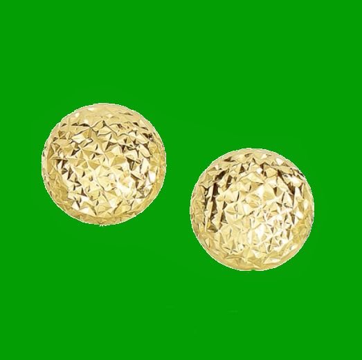 Image 0 of 14K Yellow Gold Diamond Cut Puff Ball Round Stud Earrings 