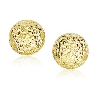 Image 1 of 14K Yellow Gold Diamond Cut Puff Ball Round Stud Earrings 