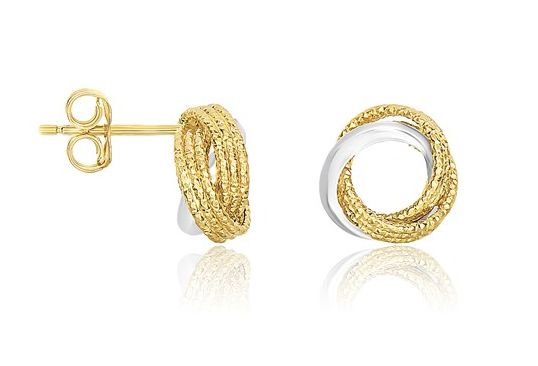 Image 1 of 14K Two Tone Gold Interlinked Textured Polished Circles Stud Earrings  