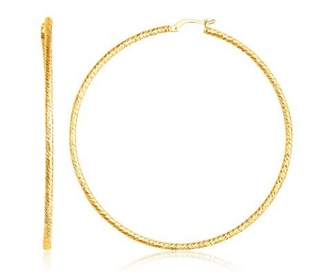 Image 1 of 14K Yellow Gold Slender Grand Patterned Extra Large Circle Hoop Earrings 
