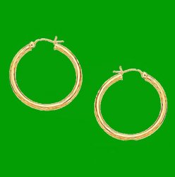 14K Yellow Gold Diamond Cut 32mm Circle Hoop Earrings 