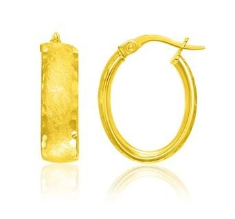 Image 1 of 14K Yellow Gold Hammered Oval Hoop Earrings 