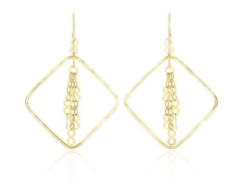 Image 1 of 14K Yellow Gold Diagonal Dangling Chains Open Drop Earrings