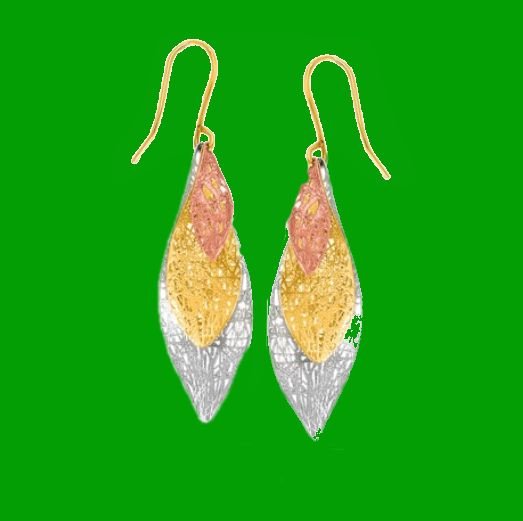 Image 0 of 14K Tri-Colour Gold Fancy Spiral Graduated Textured Drop Earrings 