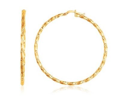 Image 1 of 14K Yellow Gold Slender Grand Patterned Twisted Large Hoop Earrings 