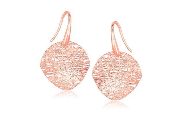 Image 1 of 14K Rose Gold Textured Weave Disc French Wire Back Earrings 
