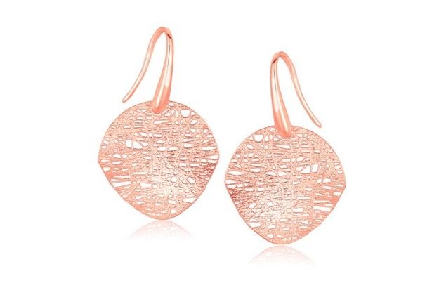 Image 1 of 14K Rose Gold Textured Weave Disc French Wire Back Earrings 