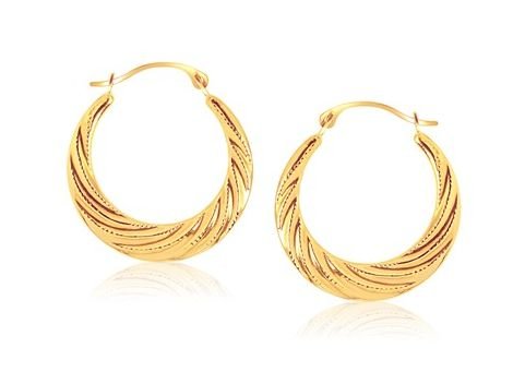 Image 1 of 14K Yellow Gold Graduated Textured Twisted Hoop Earrings 