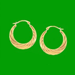 14K Yellow Gold Graduated Textured Twisted Hoop Earrings 