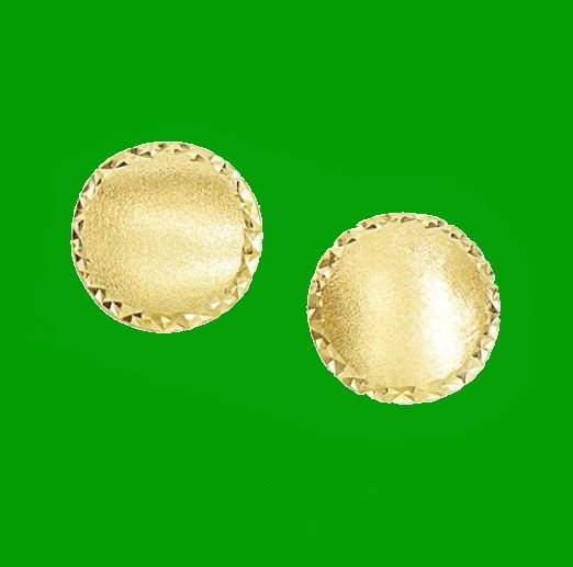 Image 0 of 14K Yellow Gold Diamond Cut Edge Satin Finish Round Small Stud Earrings 